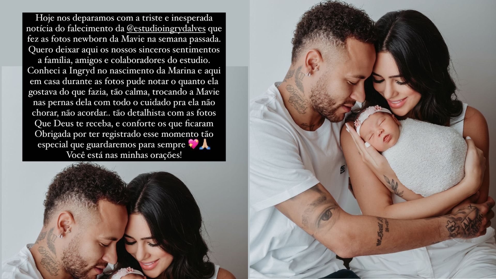 Bruna Biancardi e Neymar com Mavie no colo em foto tirada por Ingryd Alves