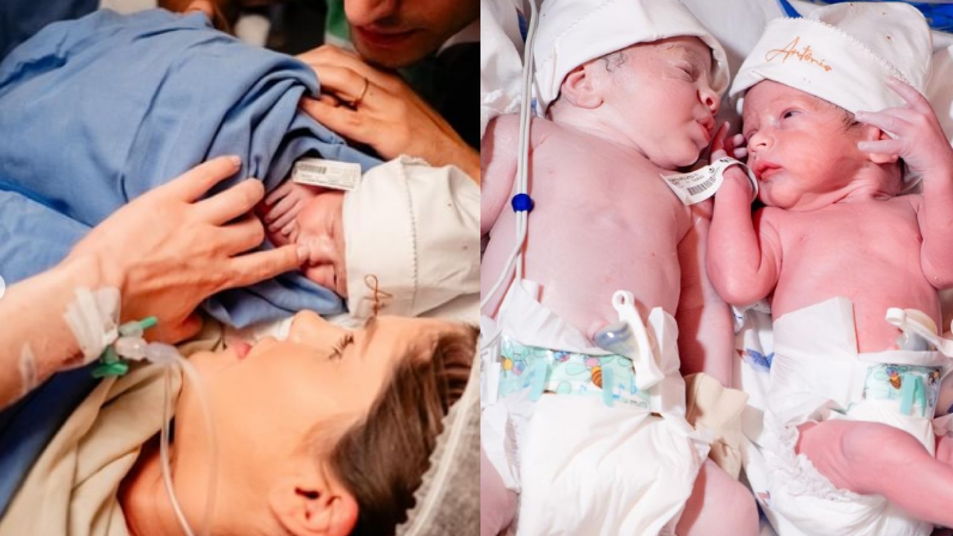 Bárbara Evans e os filhos recém-nascidos Álvaro e Antônio no hospital