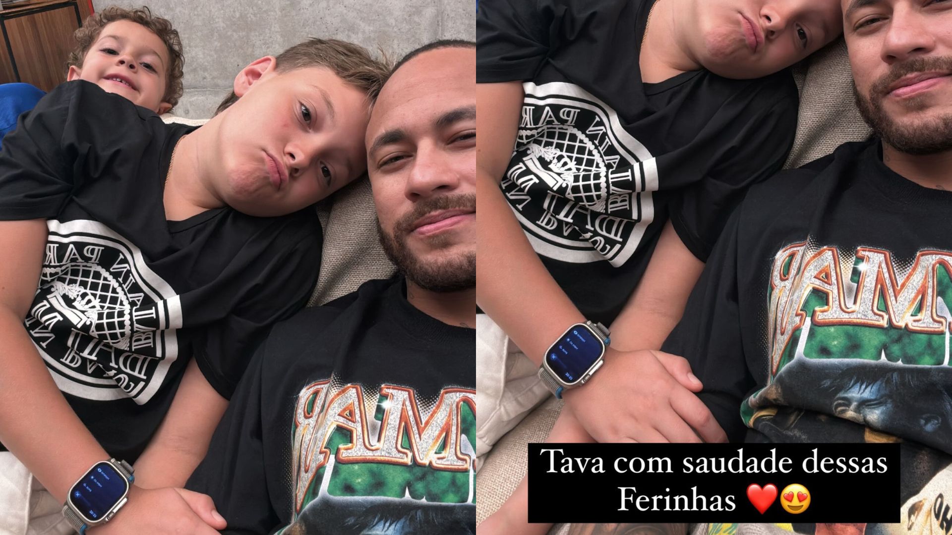 Storie de Neymar com Davi Lucca e Valentin, filhos de Carol Dantas