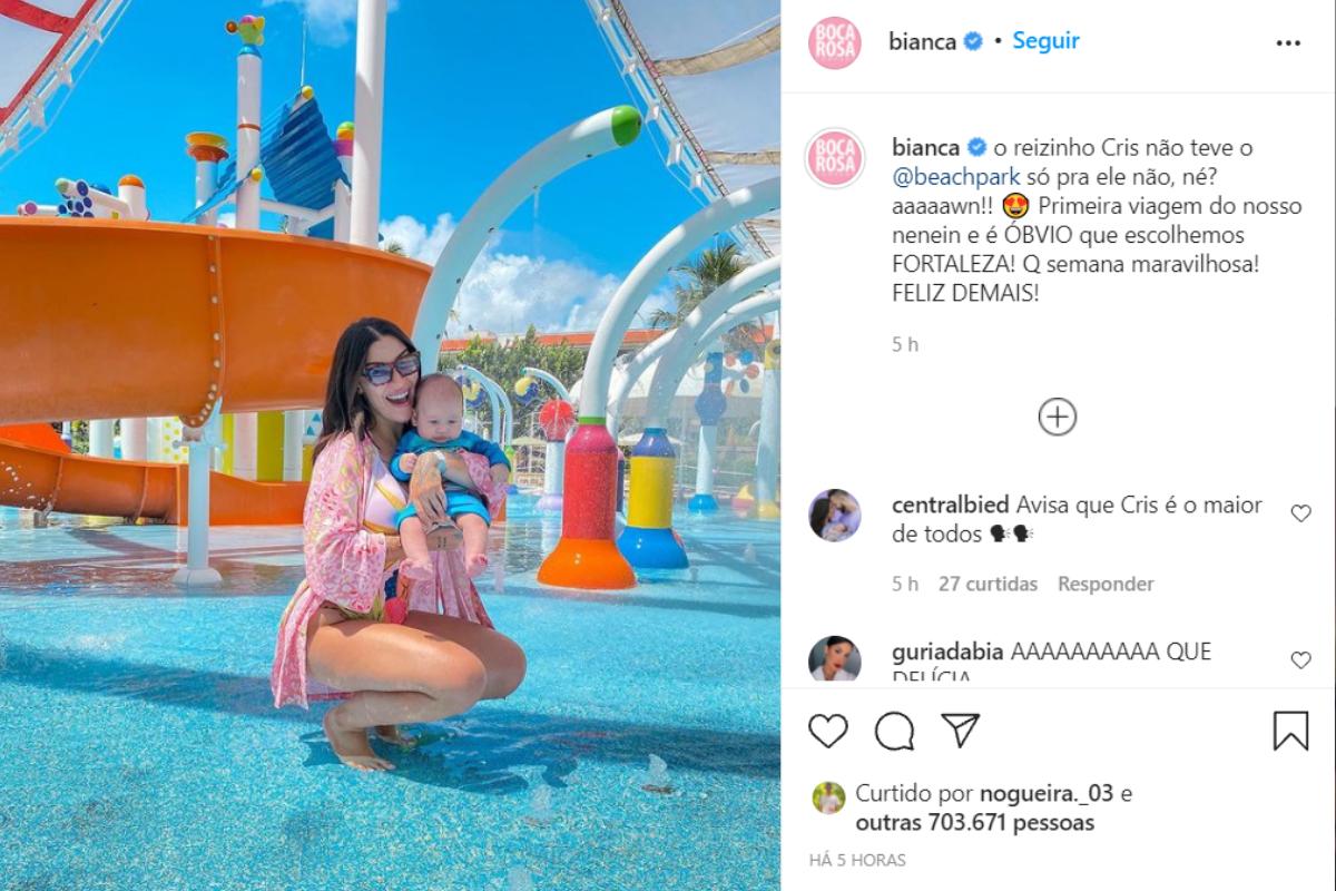 Bianca Andrade fecha parque aquático para filho de 2 meses