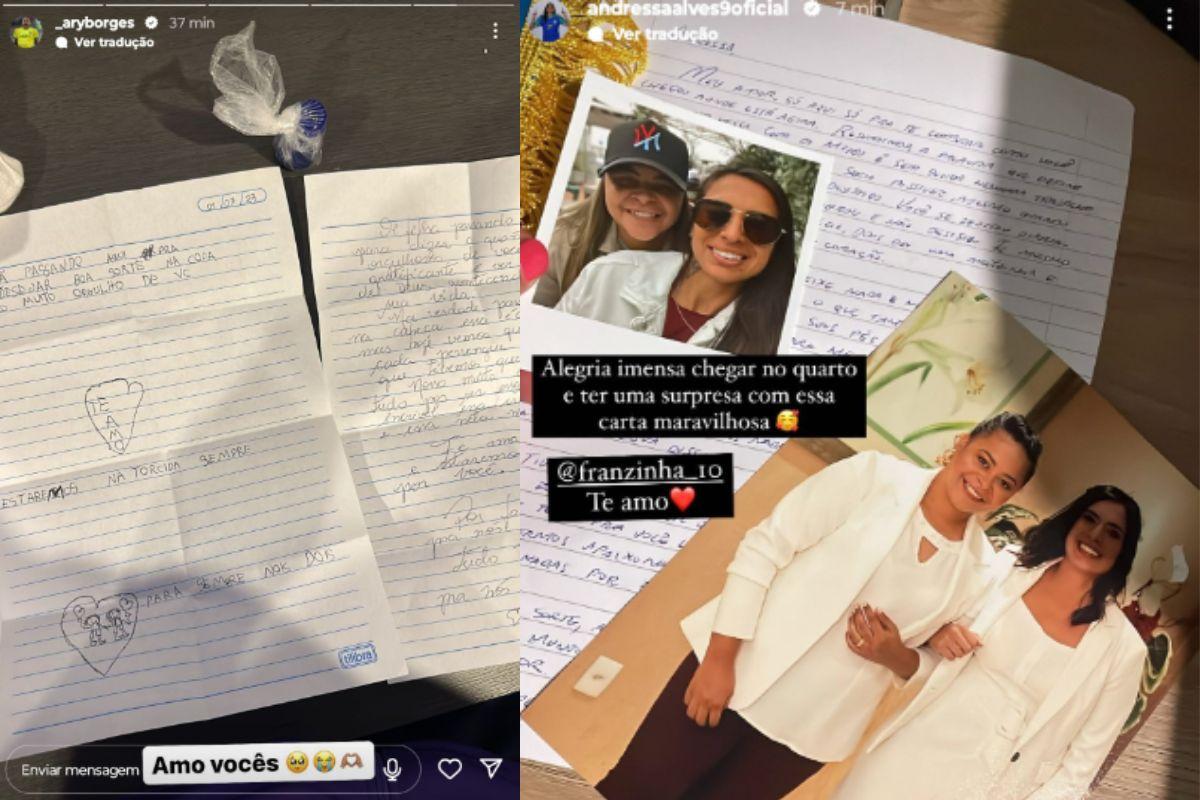 Cartas das famílias recebidas pelas jogadoras da Seleção Brasileira Feminina