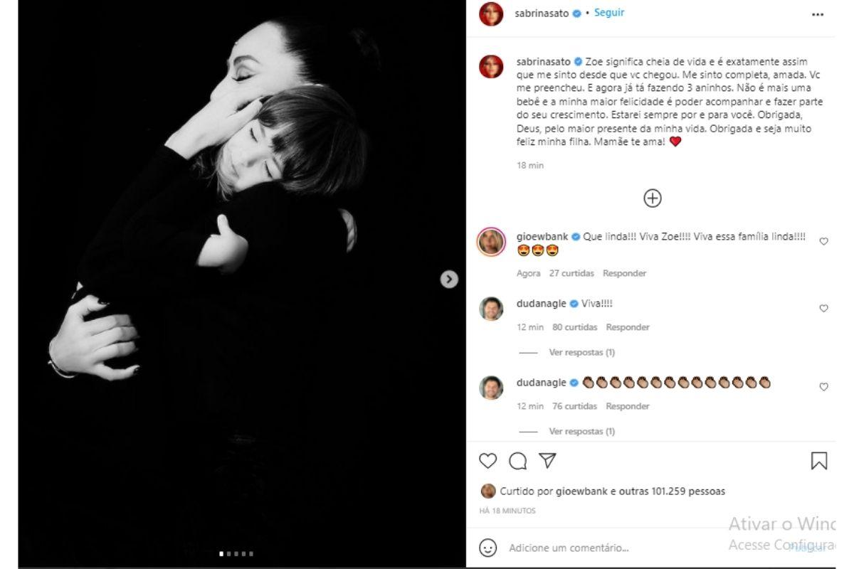 Sabrina Sato homenageou a filha no Instagram