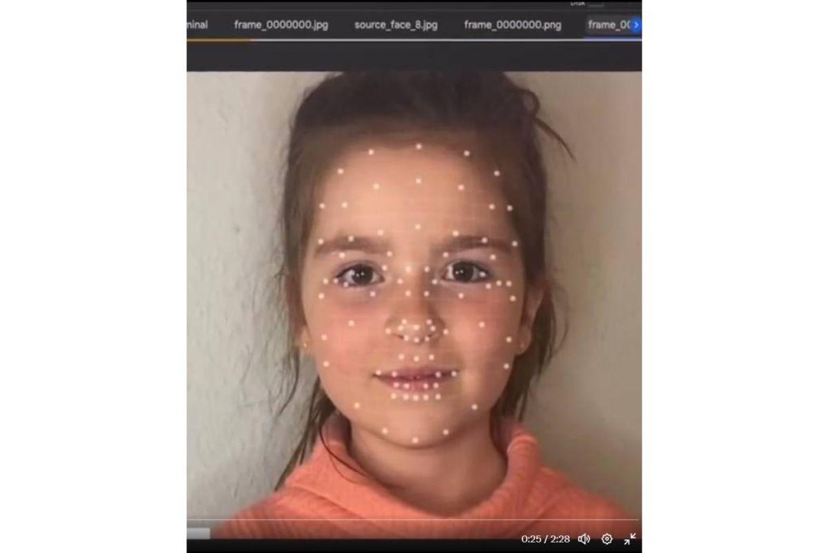 Foto de criança sendo modificada por inteligência artificial