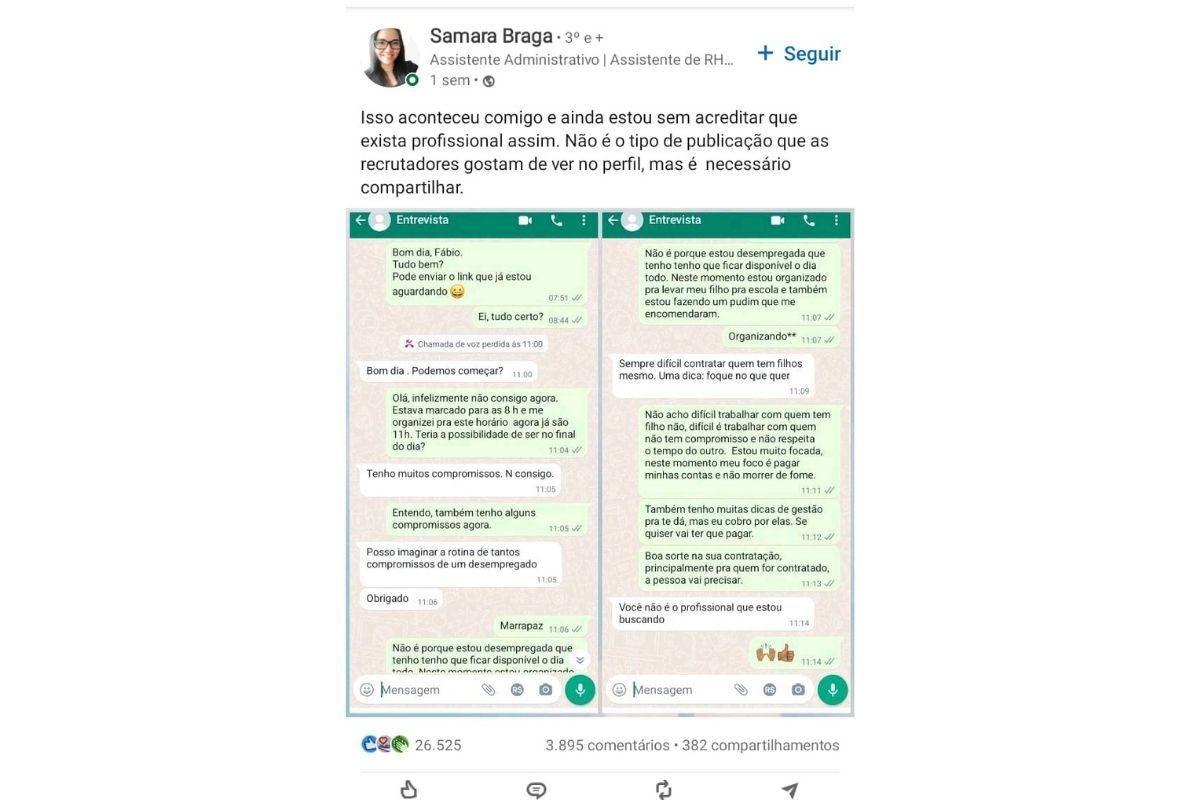 Samara Braga mostra conversa no LinkedIn