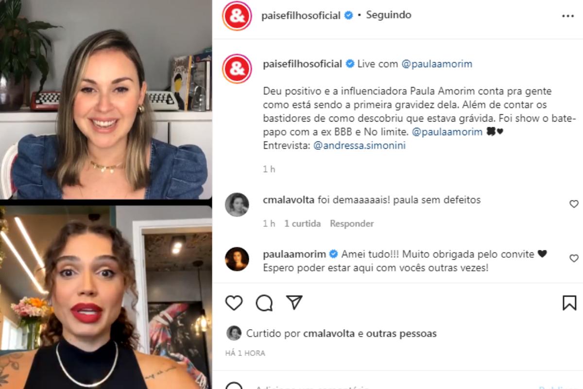 Paula Amorim contou sobre os sintomas de gravidez de Breno Simões durante live exclusiva