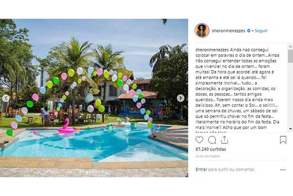 Sheron Menezzes comemora aniversário do filho de 1 ano com pool party (Foto: Reprodução/ Instagram @sheronmenezzes)