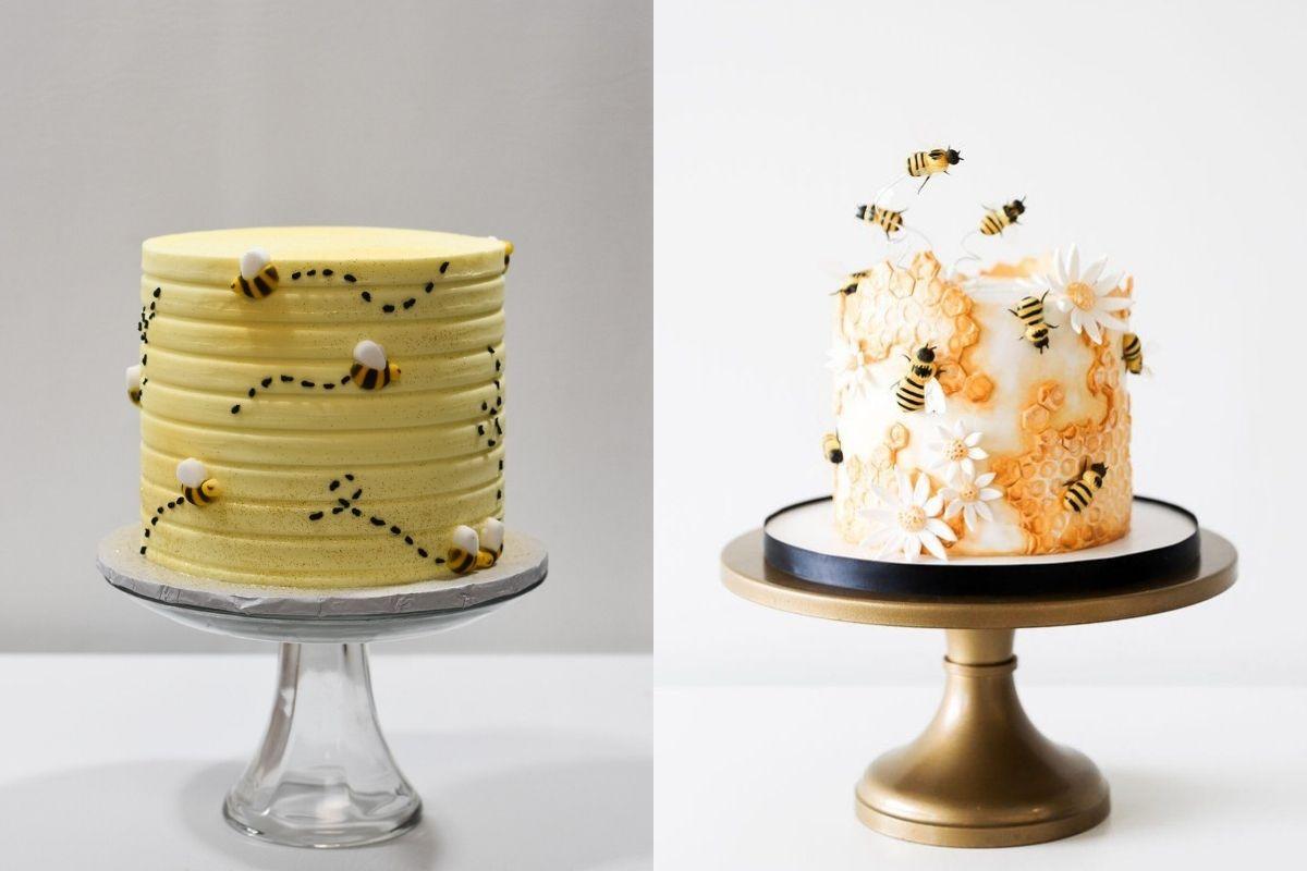 Ideia de bolo de mesversário com tema de abelha simples e sofisticado 