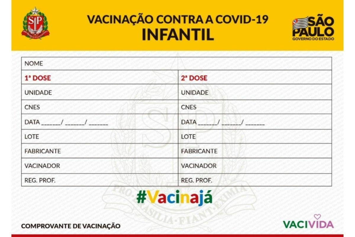 Carteirinha de vacinação para crianças no estado de São Paulo