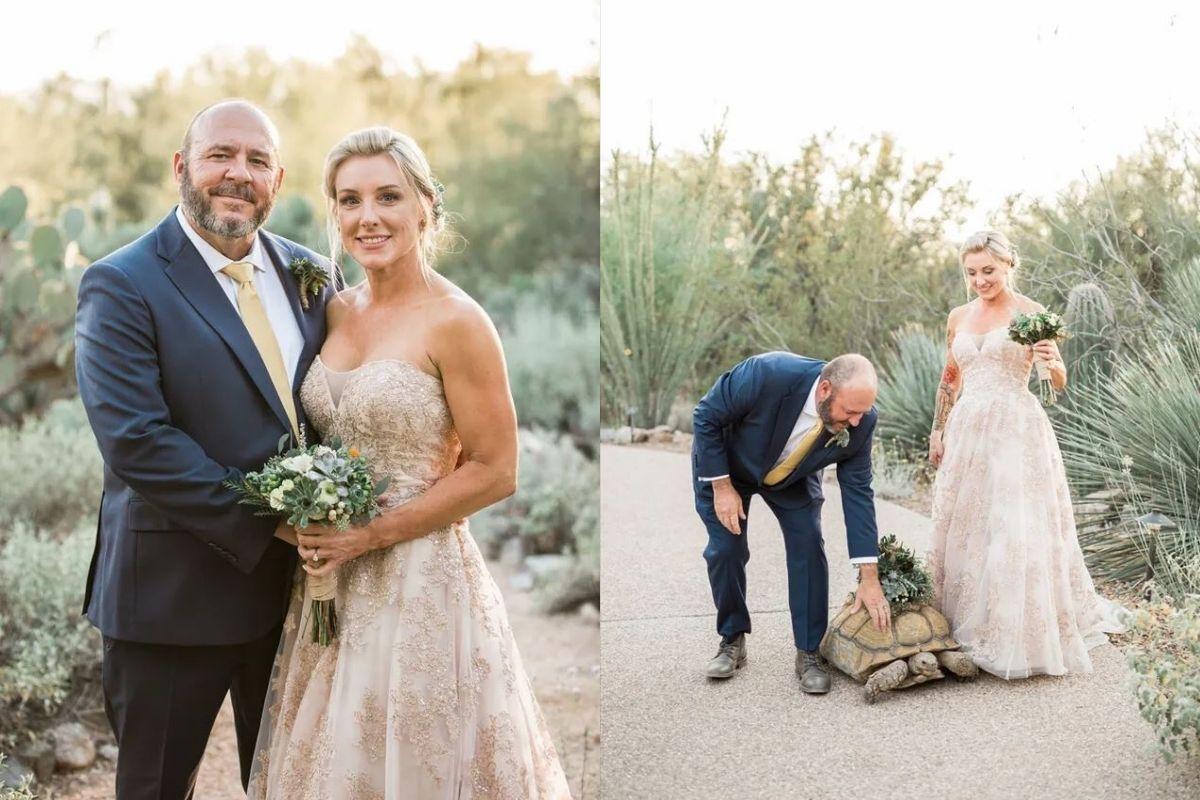 Os noivos se conheceram durante uma pesquisa sobre tartarugas selvagens 