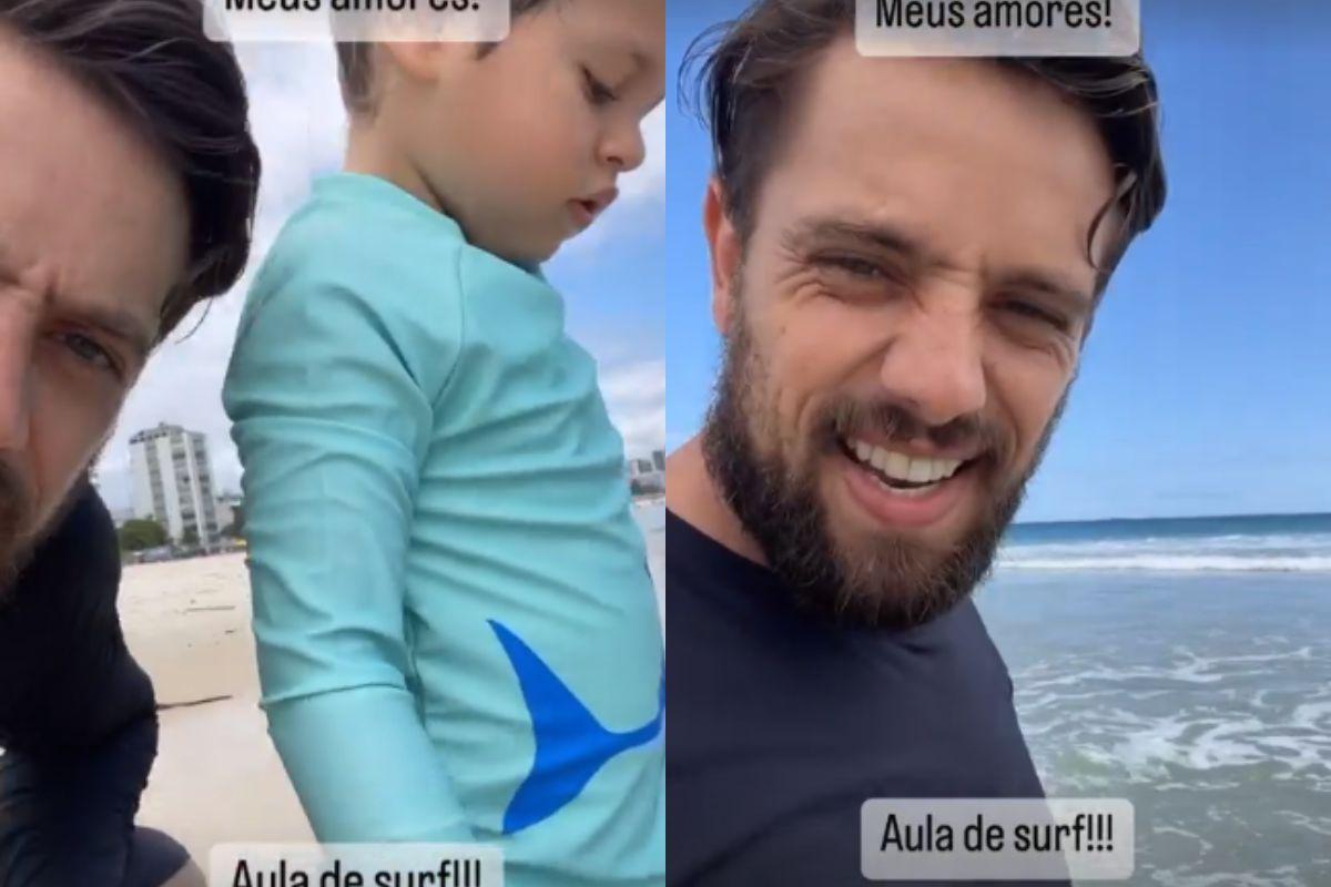 Rafael Cardosos aproveita praia com os filhos