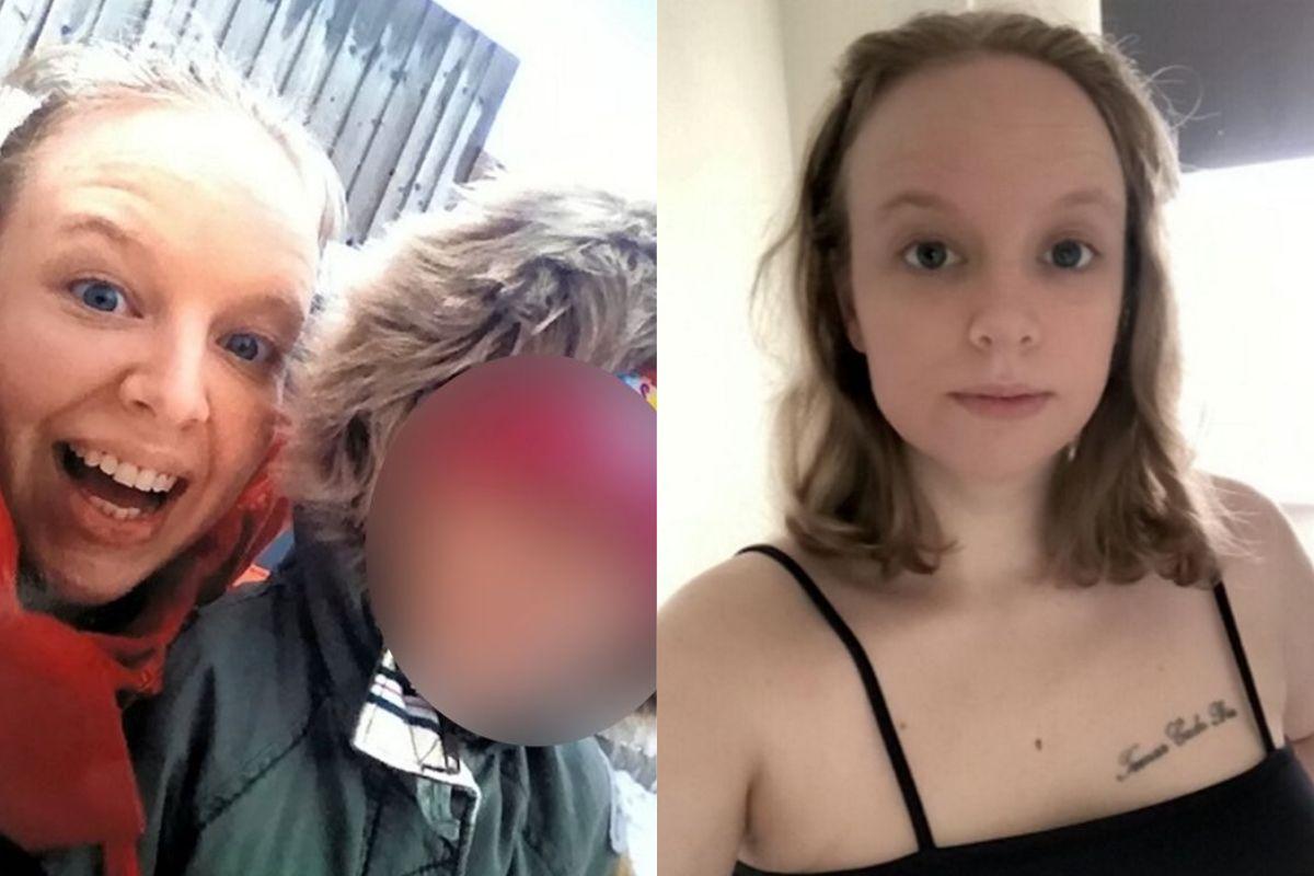 Montagem de foto da mãe com a criança e outra selfie somente da mãe 