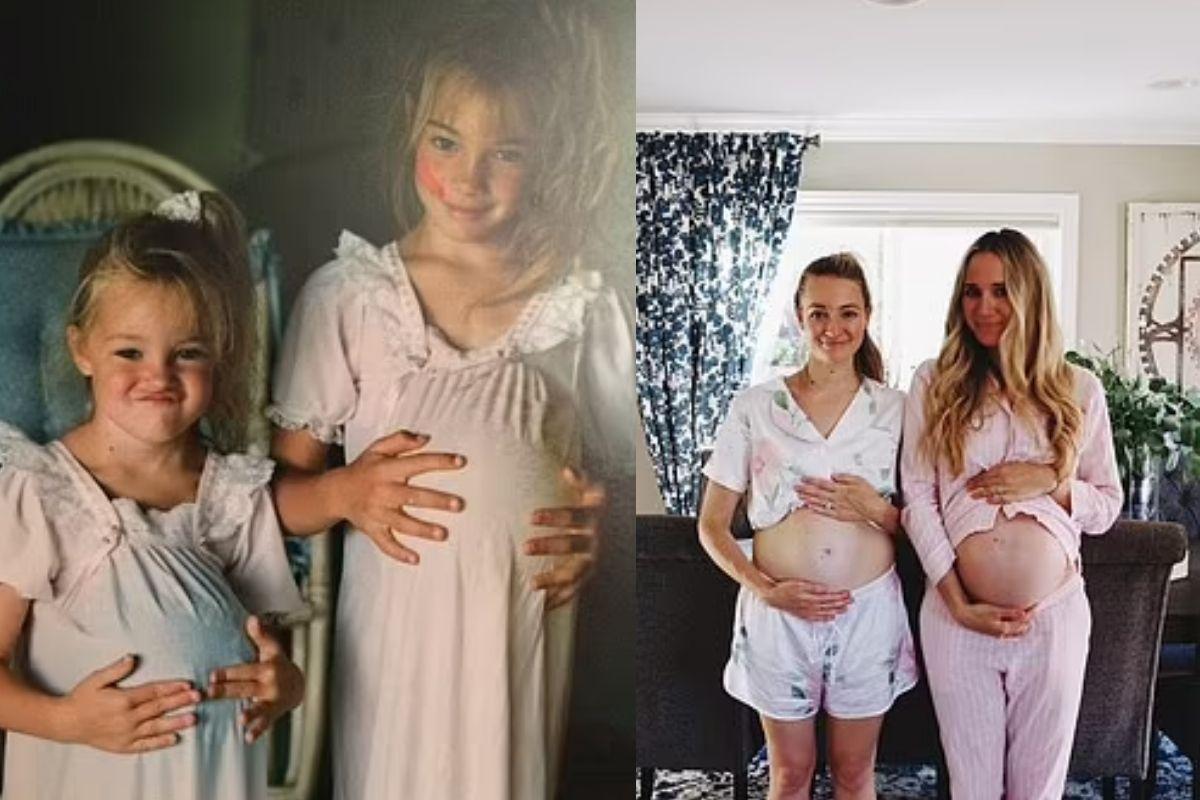 Irmãs recriam foto da infância grávidas