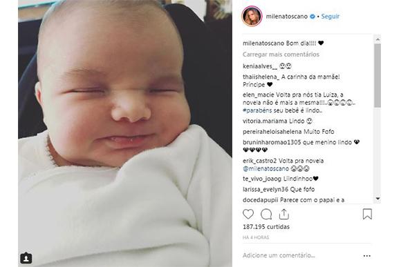 Filho recém-nascido de Milena Toscano sai em foto sorrindo (Foto: Reprodução/ Instagram @milenatoscano)