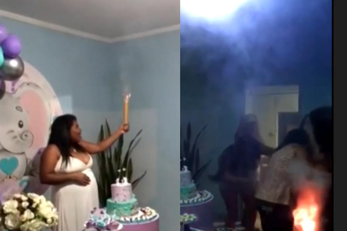 O vestido da grávida pegou fogo durante o chá revelação