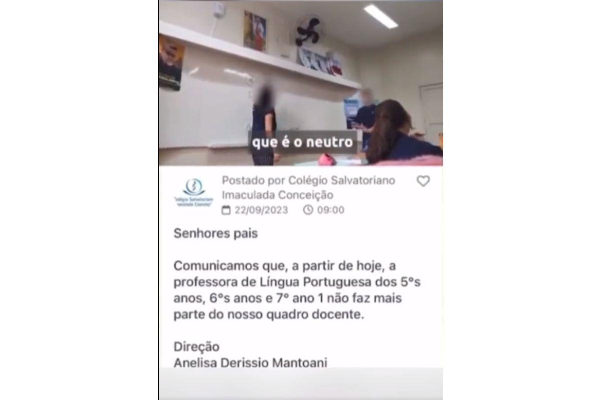 Colégio Salvatoriano Imaculada Conceição, colégio que professora que ensinou gênero neutro foi demitida em Videira em Santa Catarina