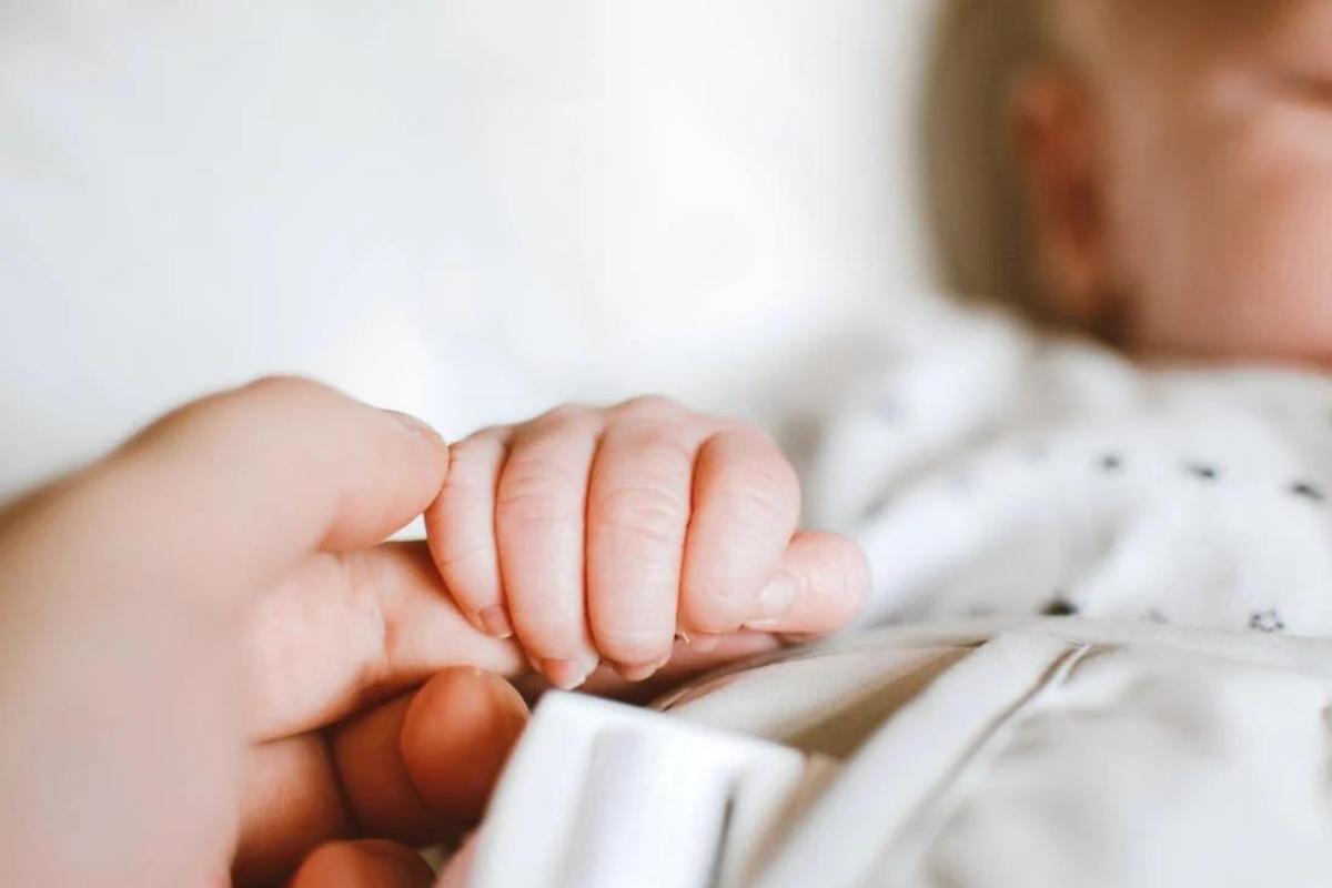 Bebê dando a mão para um doa pais