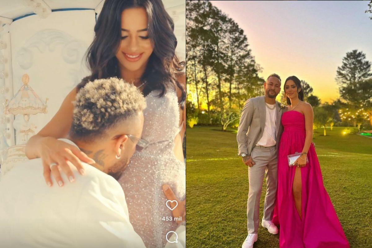 O jogador Neymar e a sua namorada, a influenciadora Bruna Biancardi, que está grávida de Mavie, primeira filha do atleta