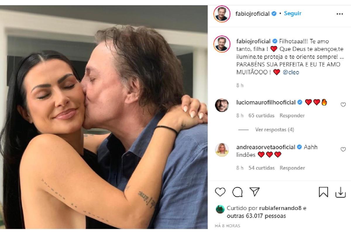 Fábio Jr. comemorou o aniversário de Cleo Pires com um texto no Instagram