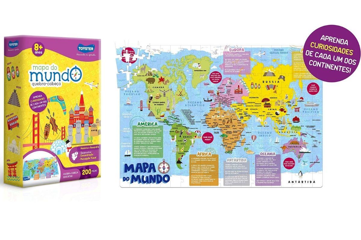Presente Dia das Crianças: Mapa do Mundo Quebra-Cabeça - Toyster Brinquedos