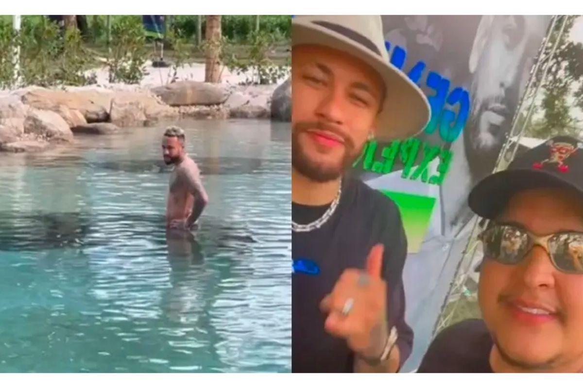Neymar em lago que foi interditado na mansão de Mangaratiba