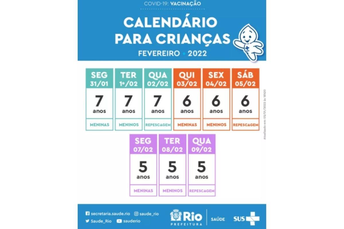 Calendário de vacinação para crianças no Rio de Janeiro
