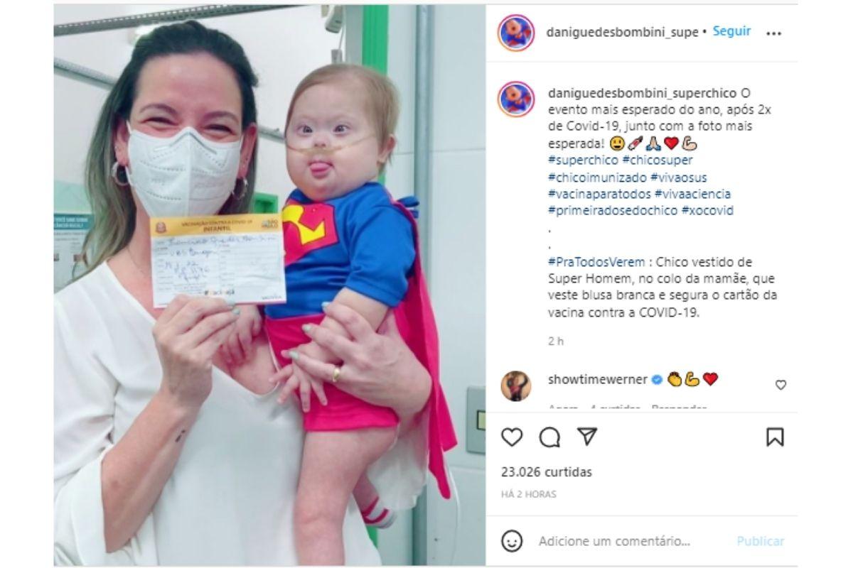 Daniela comemorou a vacinação de Chico nas redes sociais 