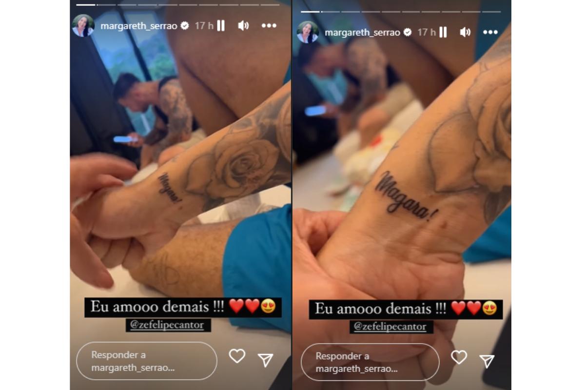 Zé Felipe mostra tatuagem que fez para a sogra, mãe de Virginia