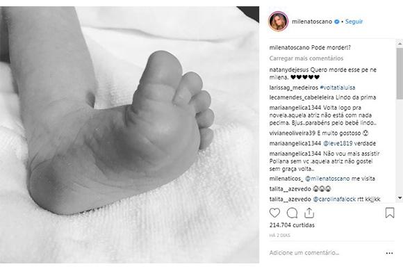Pé do filho recém-nascido de Milena Toscano (Foto: Reprodução/ Instagram @milenatoscano)