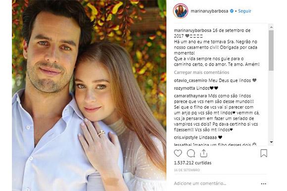Marina Ruy Barbosa e Xandinho Negrão estão casados há um ano (Foto: Reprodução/ Instagram @marinaruybarbosa)