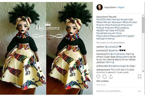A artista também faz bonecas com roupas inspiradas na África (Foto: Reprodução/ Instagram @kaycustoms)