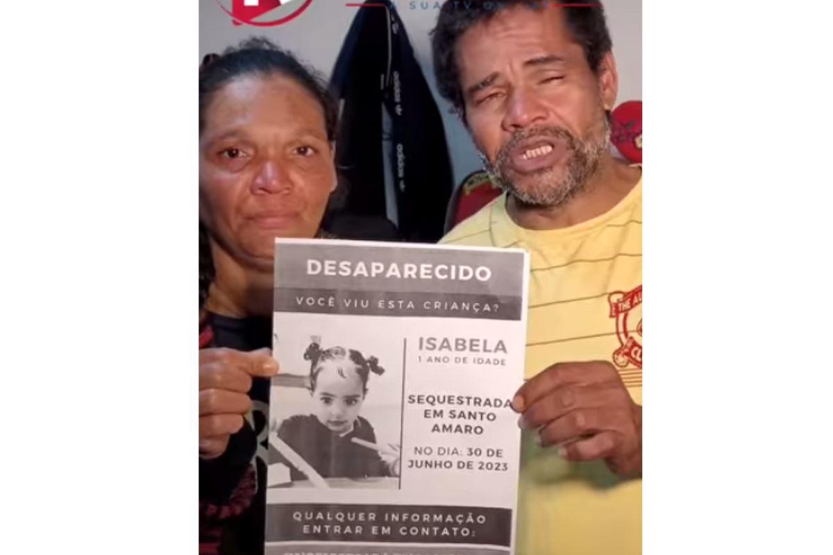 Pais da menina Isabela, de 1 ano, sequestrada na frente da mãe em semáforo