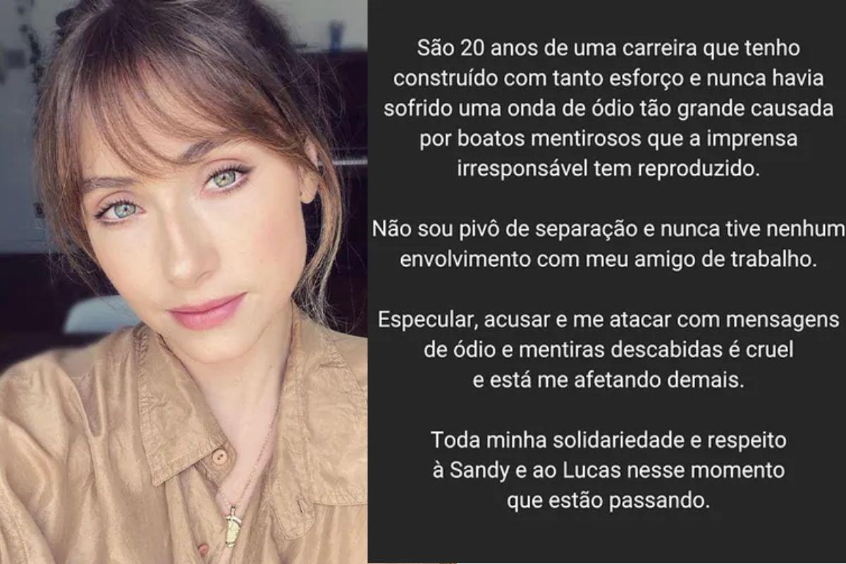Bruna Guerin se pronuncia após ser apontada por internautas como pivô da separação de Sandy e Lucas Lima