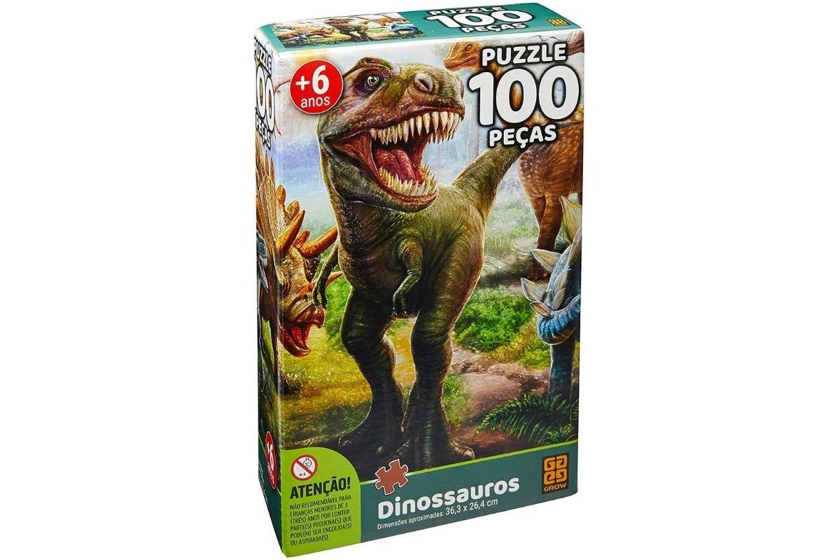 Presente Dia das Crianças: Quebra-cabeça Cartonado Dinossauro 100 peças - Grow