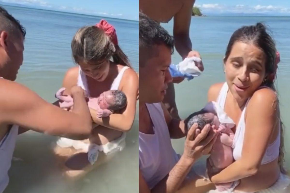 Mulher dá à luz em praia (1)