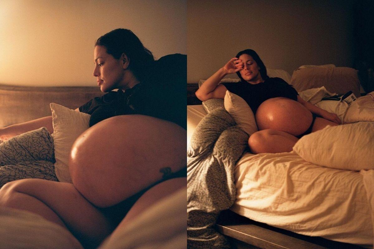 Ashley Graham posta foto impressionante do barrigão de gêmeos prestes a dar à luz