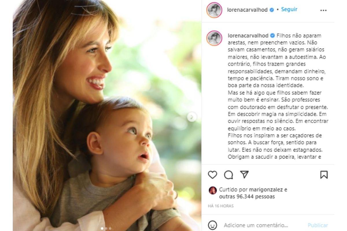 Lorena Carvalho publicou o texto no Instagram