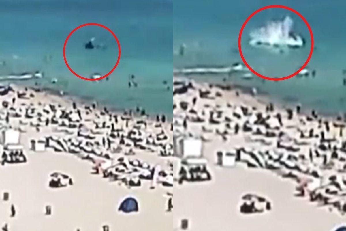 Helicóptero cai em praia de Miami