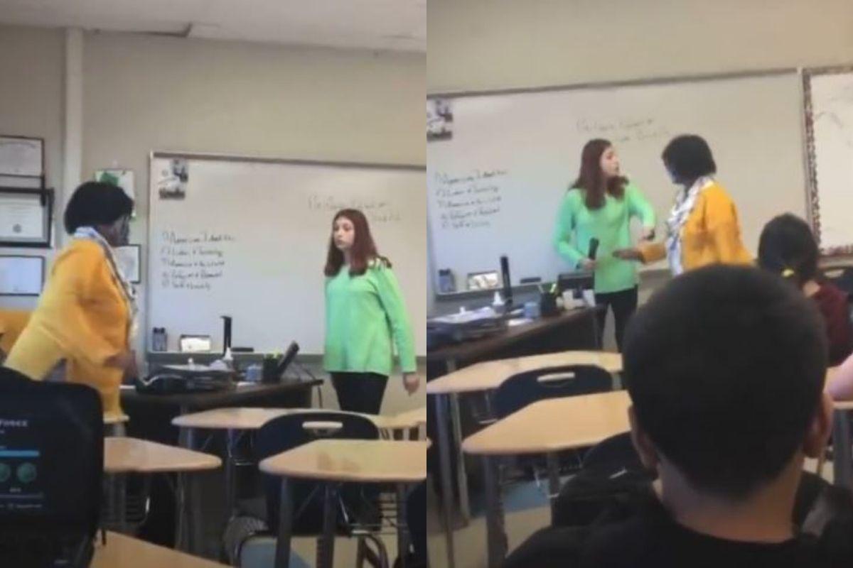 No vídeo a menina liga para a mãe e ofende a professora 